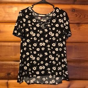 Black top with white flowers